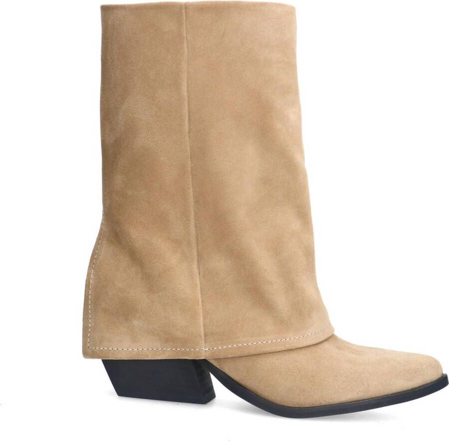 Sacha Dames Beige suède western enkellaarsjes met flap