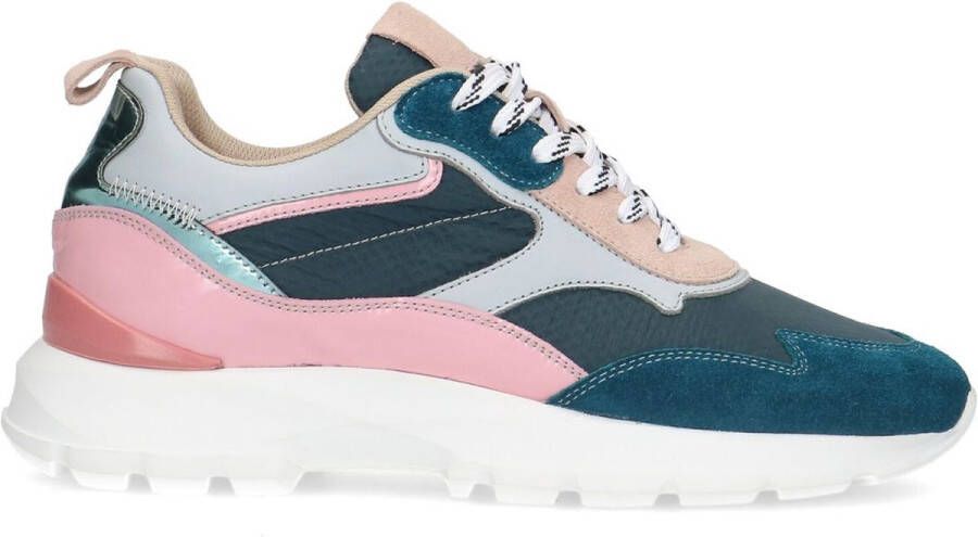 Sacha Dames Blauwe suède sneakers met roze details