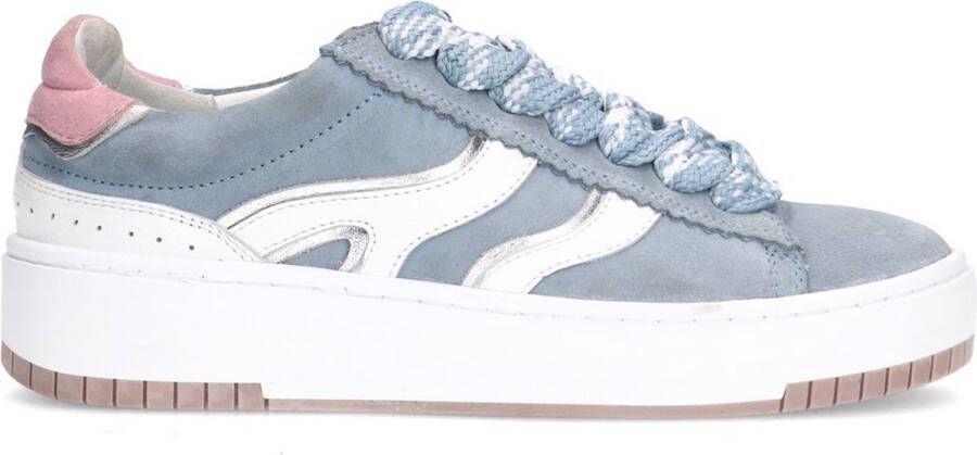 Sacha Dames Blauwe suède sneakers met witte details