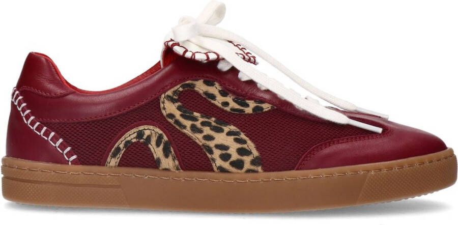 Sacha Dames Bordeaux leren sneakers met leopard details