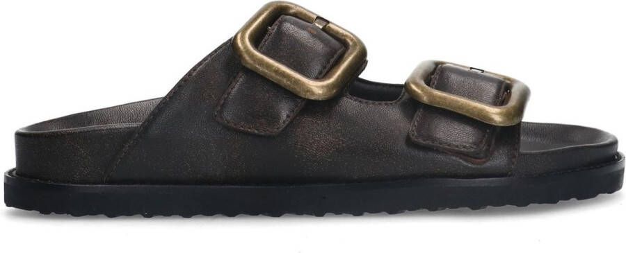 Sacha Dames Brownwashed leren slippers met buckles