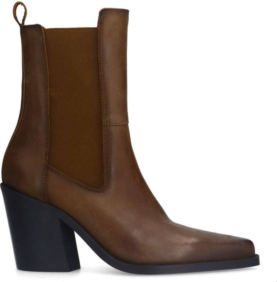 Sacha Dames Bruine leren chelsea boots met hak