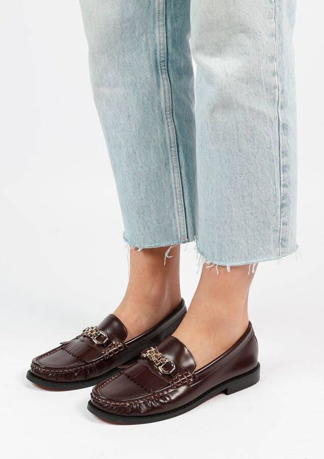 Sacha Dames Bruine leren loafers met goudkleurige chain - Foto 1