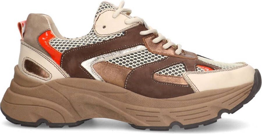 Sacha Dames Bruine leren sneakers met bronzen details