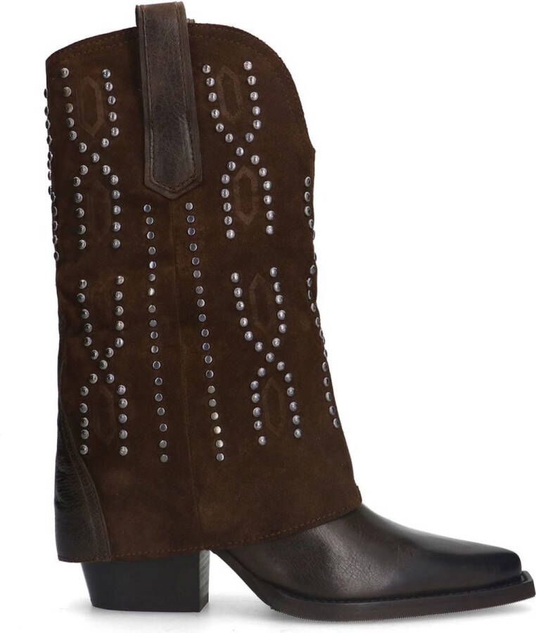 Sacha Dames Bruine suède western laarsjes met studs