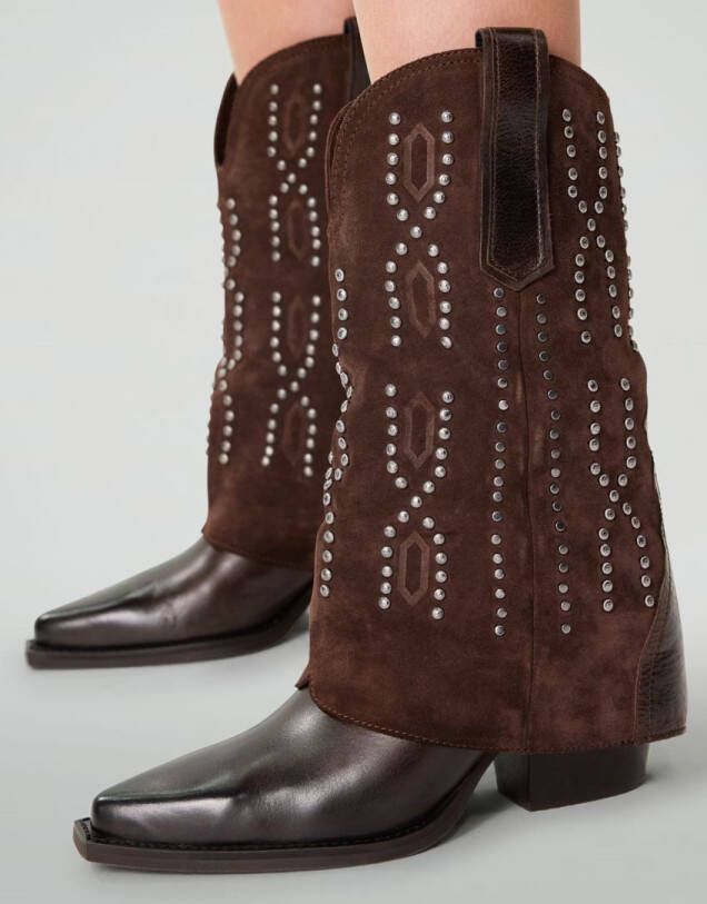 Sacha Dames Bruine suède western laarsjes met studs