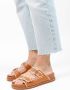 Sacha Dames Camel leren slippers met gespen - Thumbnail 2