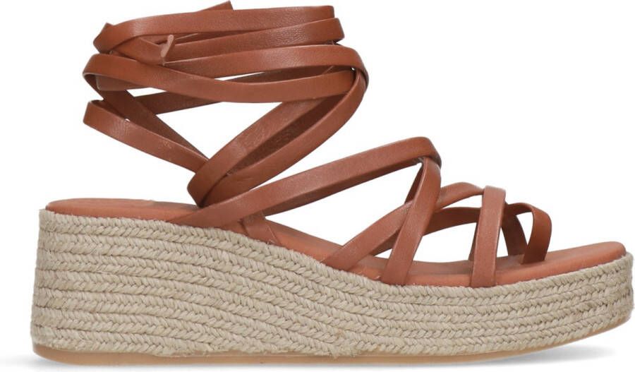 Sacha Dames Cognac leren plateau sandalen met strikveters