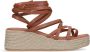 Sacha Dames Cognac leren plateau sandalen met strikveters - Thumbnail 1