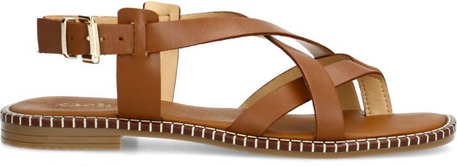 Sacha Dames Cognac leren platte sandalen