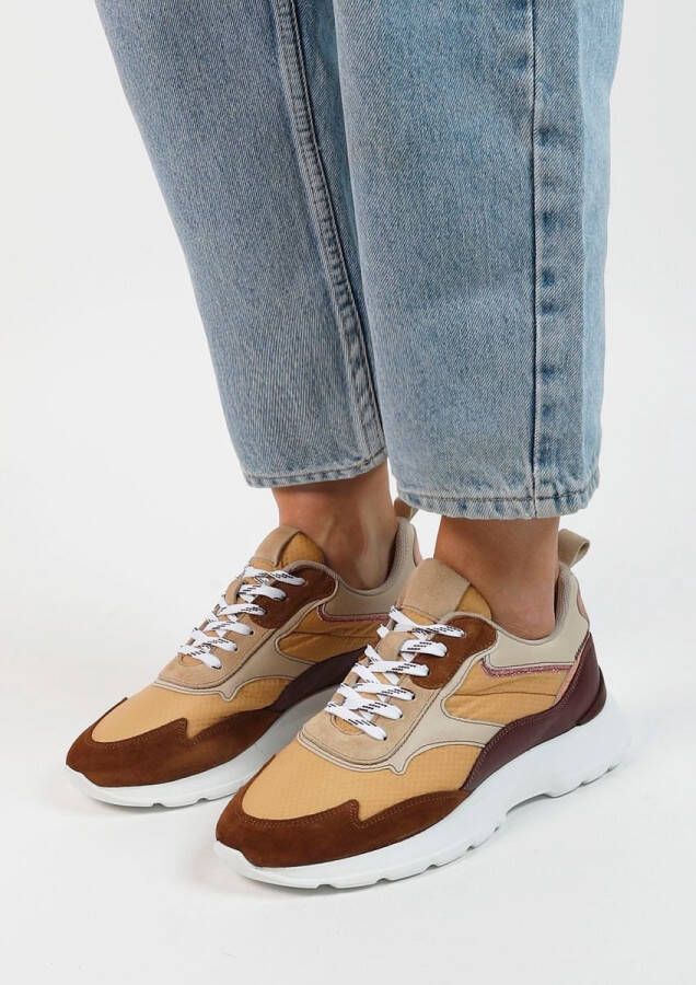 Sacha Dames Cognac suède sneakers met beige details