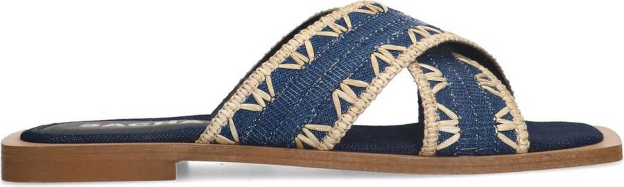 Sacha Dames Denim slippers met beige details