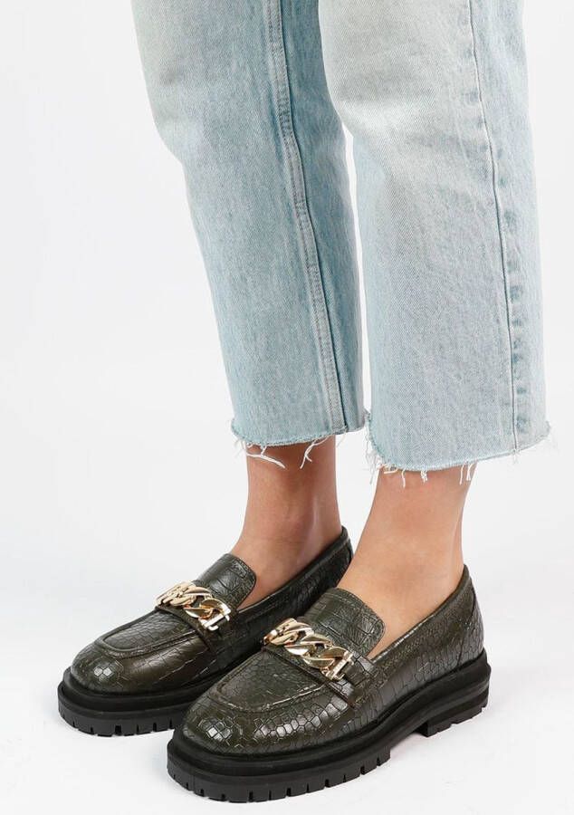 Sacha Dames Donkergroene leren loafers met goudkleurige chain - Foto 2