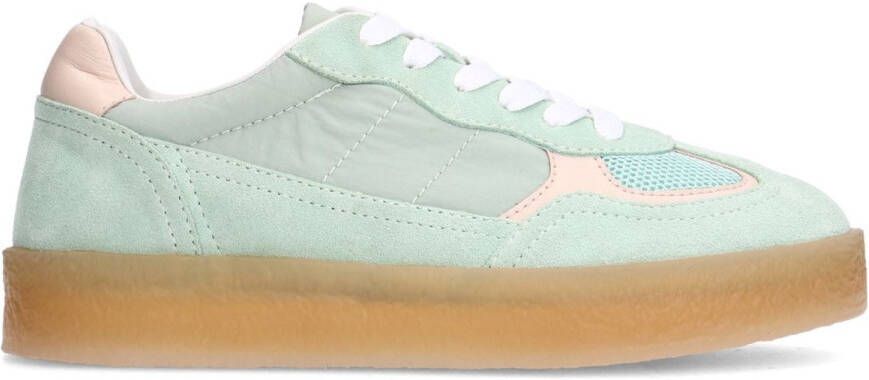 Sacha Dames Groene suède sneakers met lichtroze details