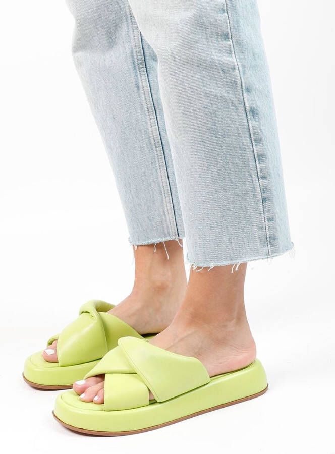 Sacha Dames Limegroene plateau slippers - Foto 2