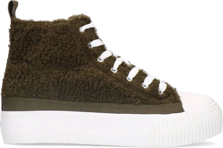 Sacha Dames Olijfgroene hoge teddy sneakers