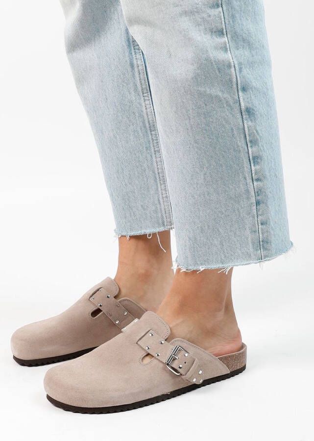 Sacha Dames Taupe leren clogs met studs