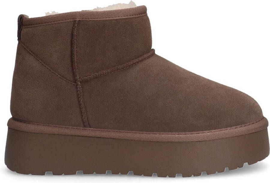 Sacha Dames Taupe suède enkelboots met wol