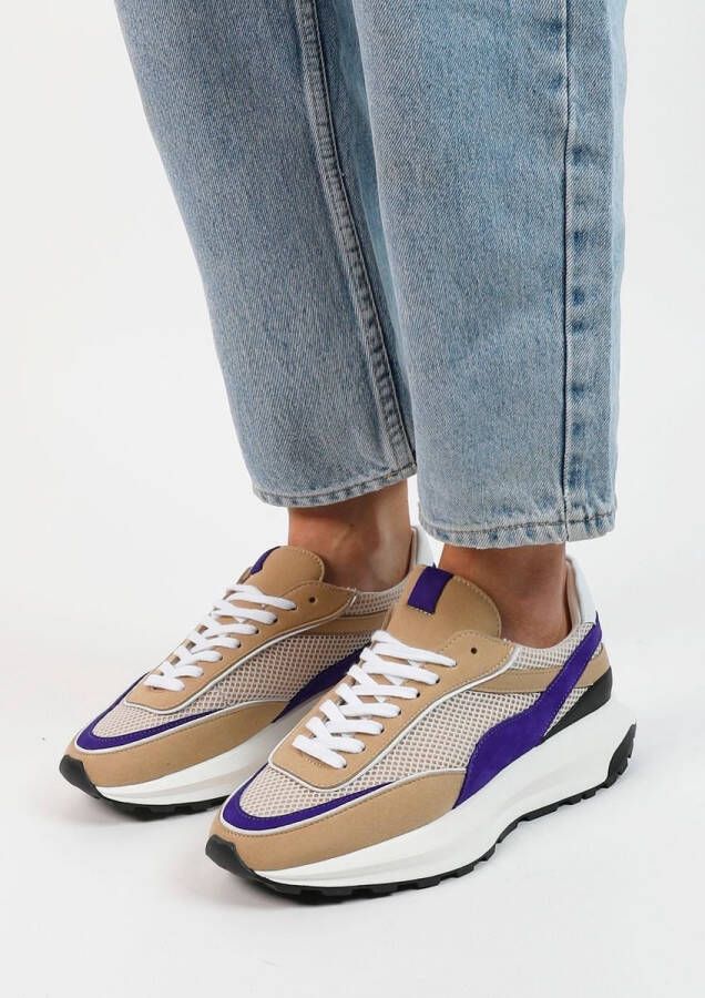 Sacha Dames Vegan beige sneakers met paarse details