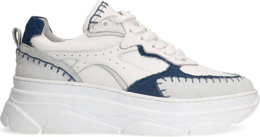 Sacha Dames Witte leren chunky sneakers met denim details