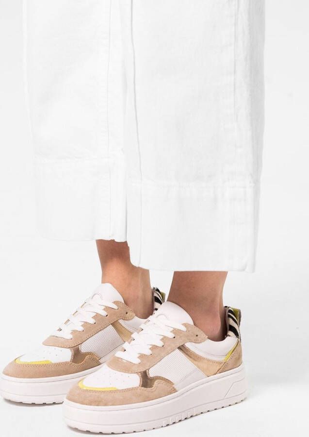 Sacha Dames Witte leren sneakers met beige details