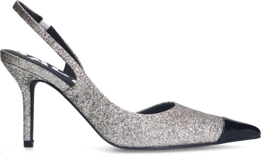 Sacha Dames Zilveren glitter slingback pumps