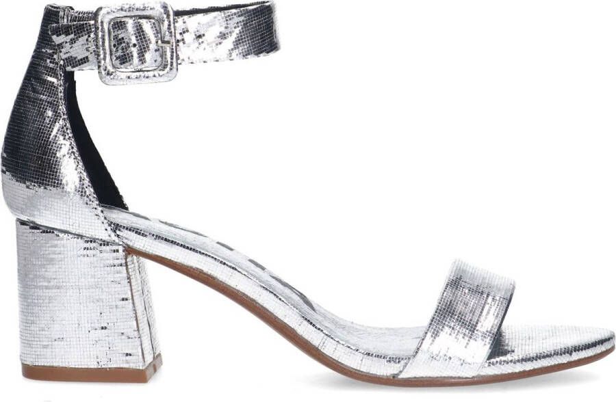 Sacha Dames Zilveren metallic sandalen met blokhak