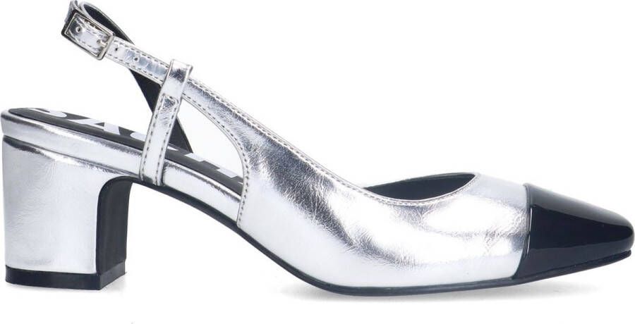 Sacha Dames Zilveren metallic slingbacks met blokhak