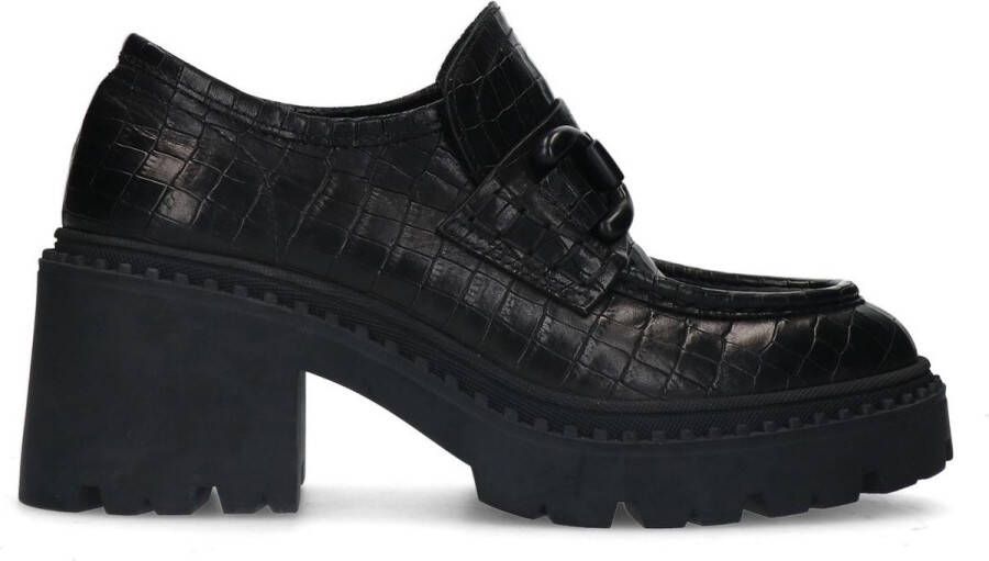 Sacha Dames Zwart leren croco loafers met plateau hak