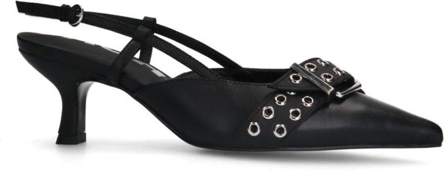 Sacha Dames Zwarte buckle slingbacks met kitten heel