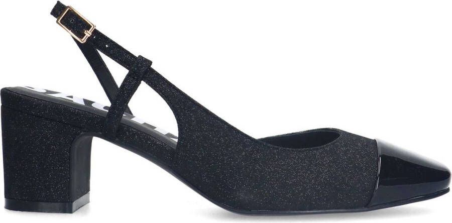 Sacha Dames Zwarte glitter slingbacks met blokhak