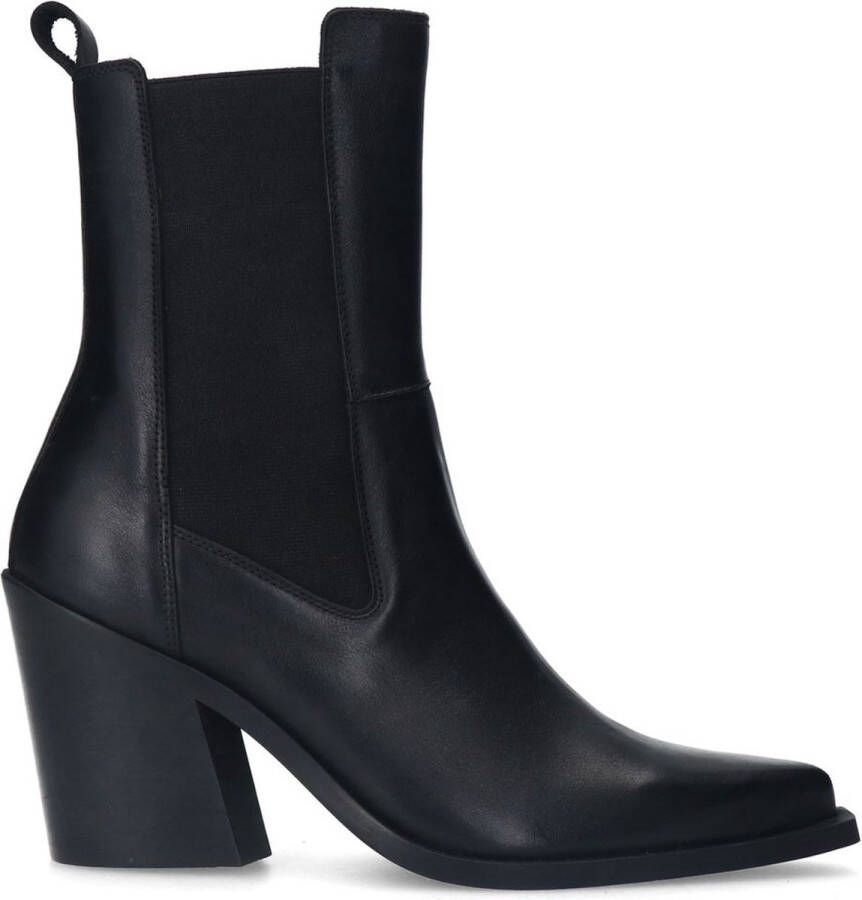 Sacha Dames Zwarte leren chelsea boots met hak