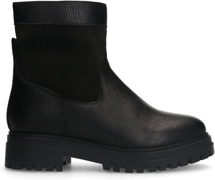 Sacha Dames Zwarte leren chelsea boots met imitatiebont