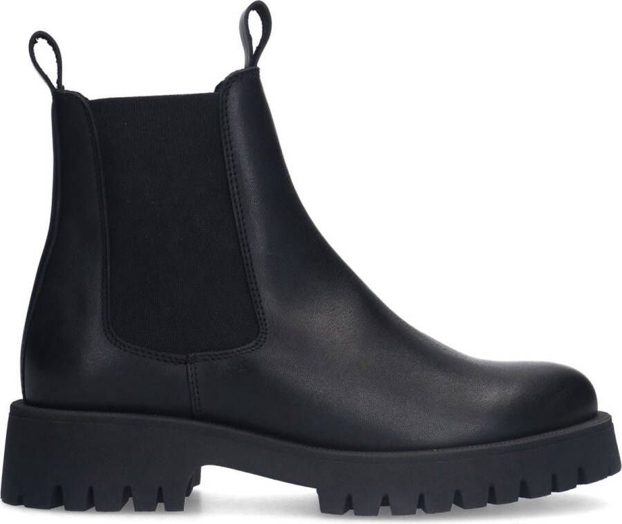 Sacha Dames Zwarte leren chunky chelsea boots