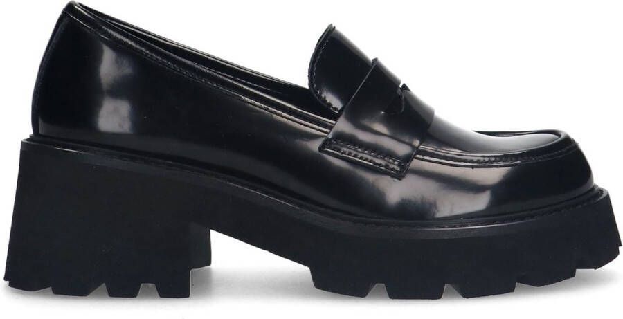 Sacha Dames Zwarte leren chunky loafers