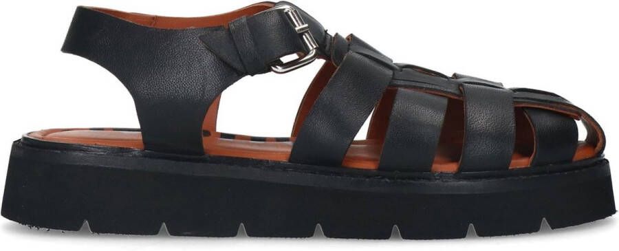 Sacha Dames Zwarte leren chunky sandalen