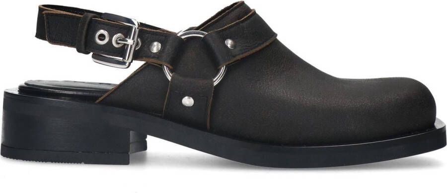 Sacha Dames Zwarte leren clogs met buckles