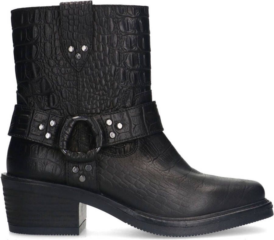 Sacha Dames Zwarte leren croco biker boots