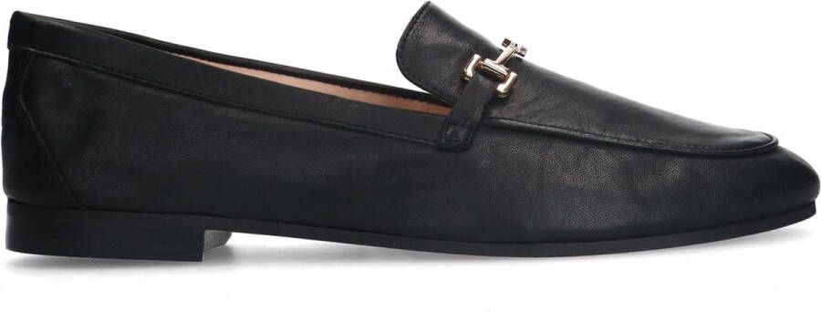 Sacha Dames Zwarte leren loafers met goudkleurige chain