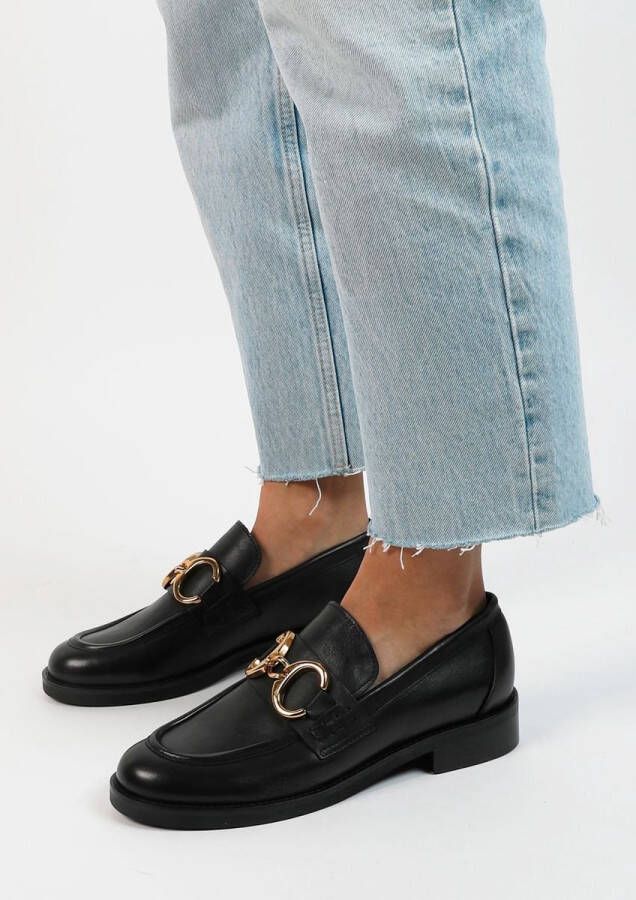 Sacha Dames Zwarte leren loafers met goudkleurige chain - Foto 2