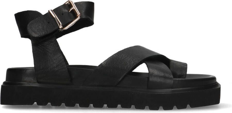 Sacha Dames Zwarte leren plateau sandalen