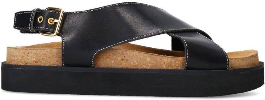 Sacha Dames Zwarte leren plateau sandalen