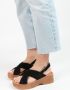 Sacha Dames Zwarte leren plateau sandalen - Thumbnail 4