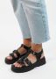 Sacha Dames Zwarte leren plateau sandalen met goudkleurige buckles - Thumbnail 2