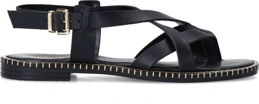 Sacha Dames Zwarte leren platte sandalen