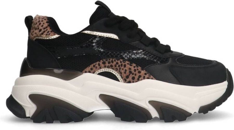 Sacha Dames Zwarte sneakers met leopard print