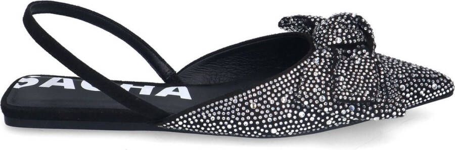 Sacha Dames Zwarte strass slingbacks met strik