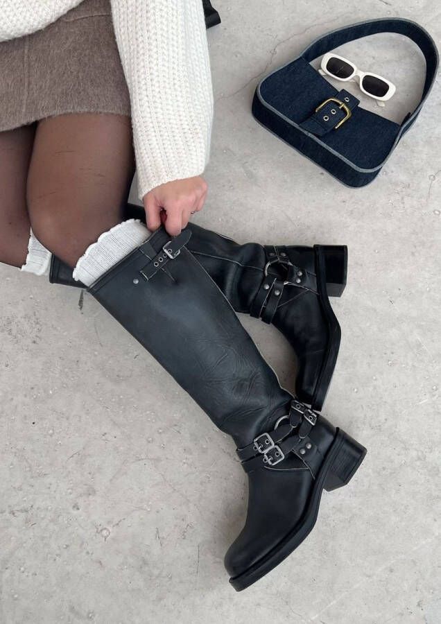 Sacha Dames PRE-ORDER Zwarte wide fit buckle biker boots - Foto 1