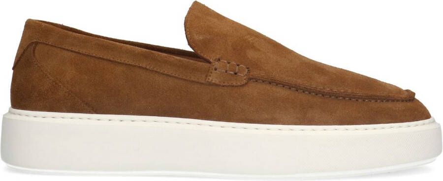 Sacha Heren Cognac suède loafers met witte zool