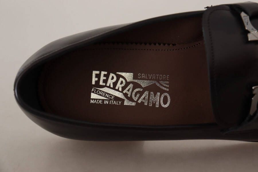 Salvatore Ferragamo Luxe Leren Loafers Gancio Bit Stijl Black Heren